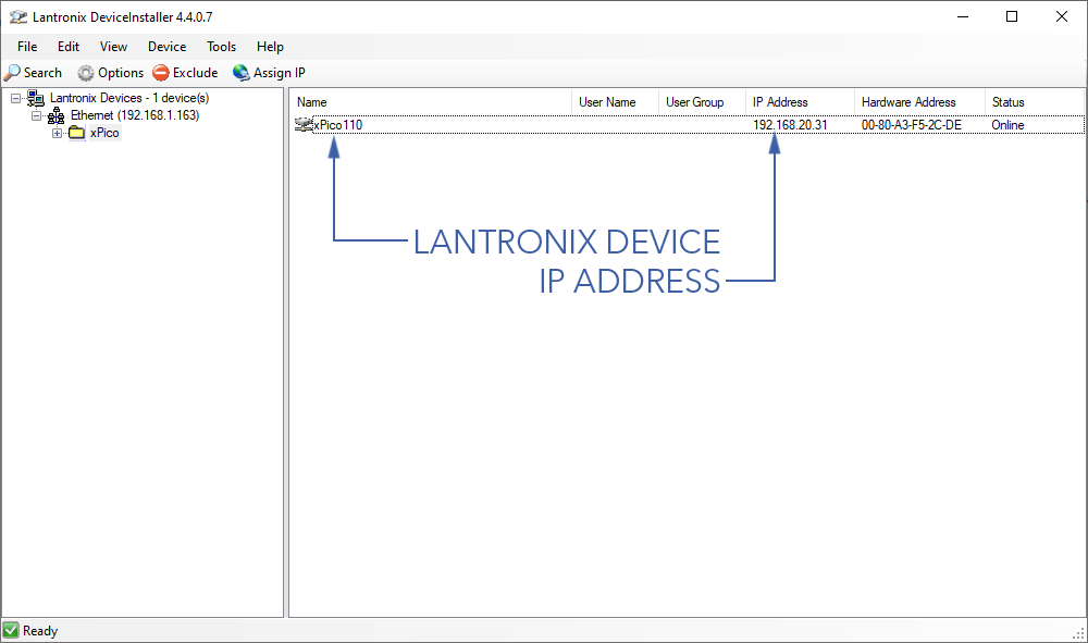 Lantronix Device IP